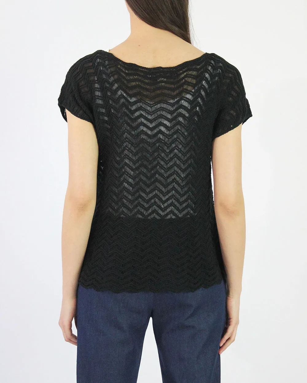 Zig Zag Cotton Bamboo Blend Knit Tee