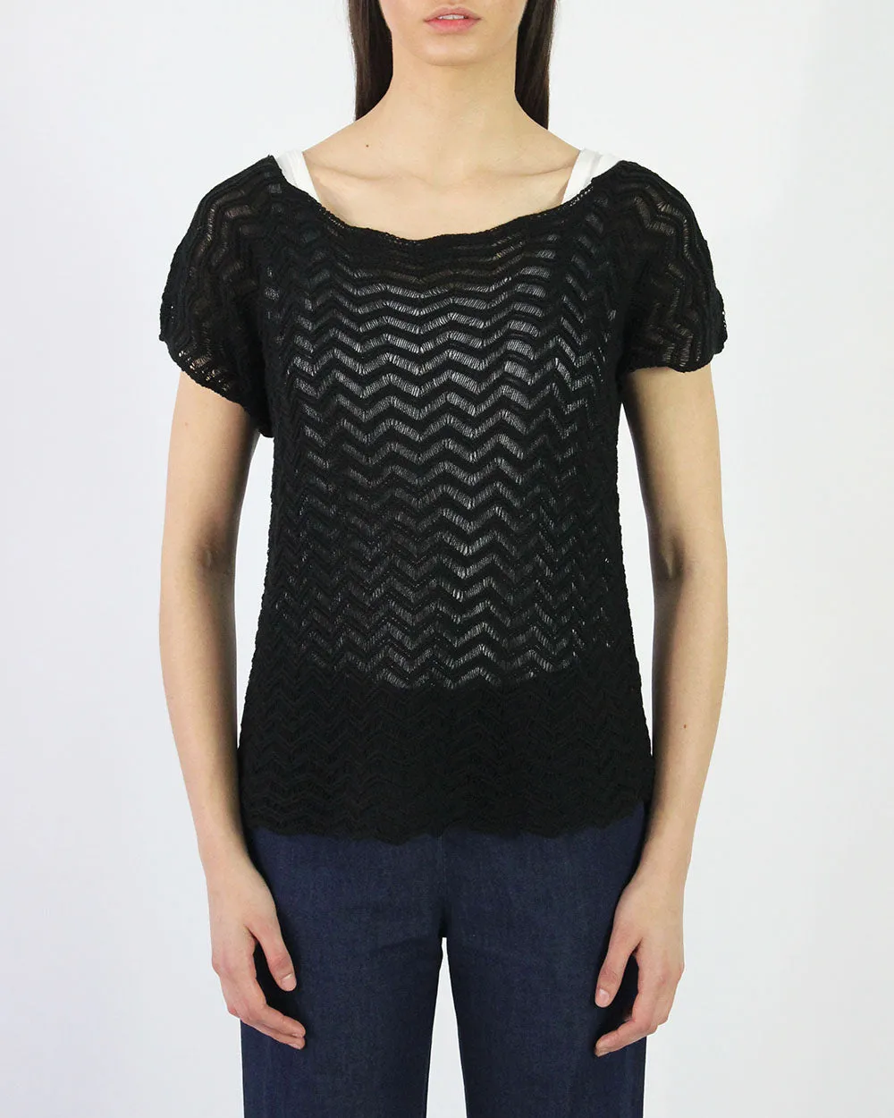 Zig Zag Cotton Bamboo Blend Knit Tee