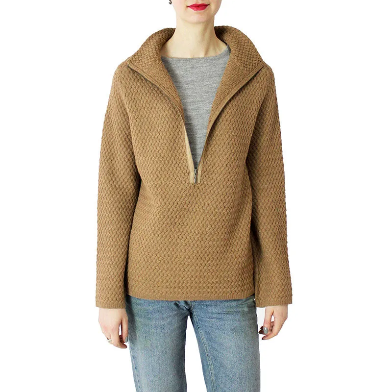 Zip Back Alpaca Mock Neck Pullover Sweater